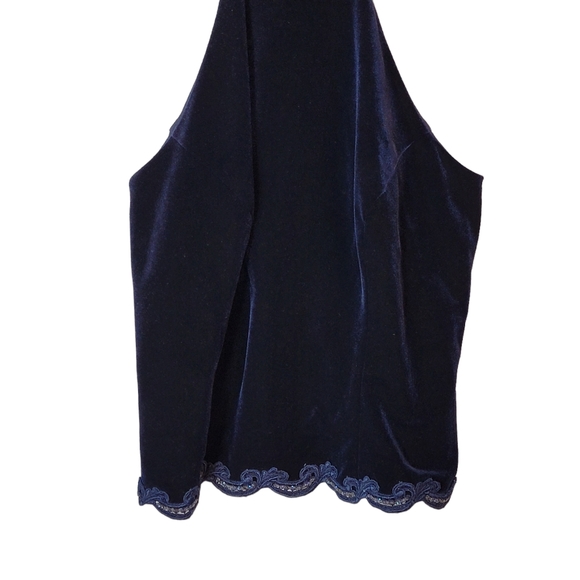 Bari Jay Vintage Satin Feel Midnight Dark Blue Beeded Sequined Trim Top 5-6 - Picture 3 of 12